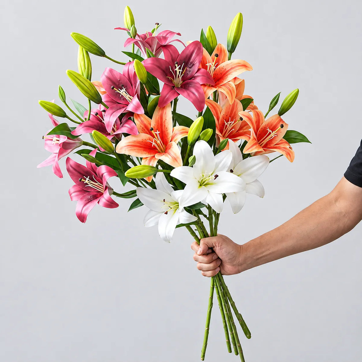 Pink Aurelia Lily Artificial Flower Stem – 78cm (30 Inch) with 3 Blooms