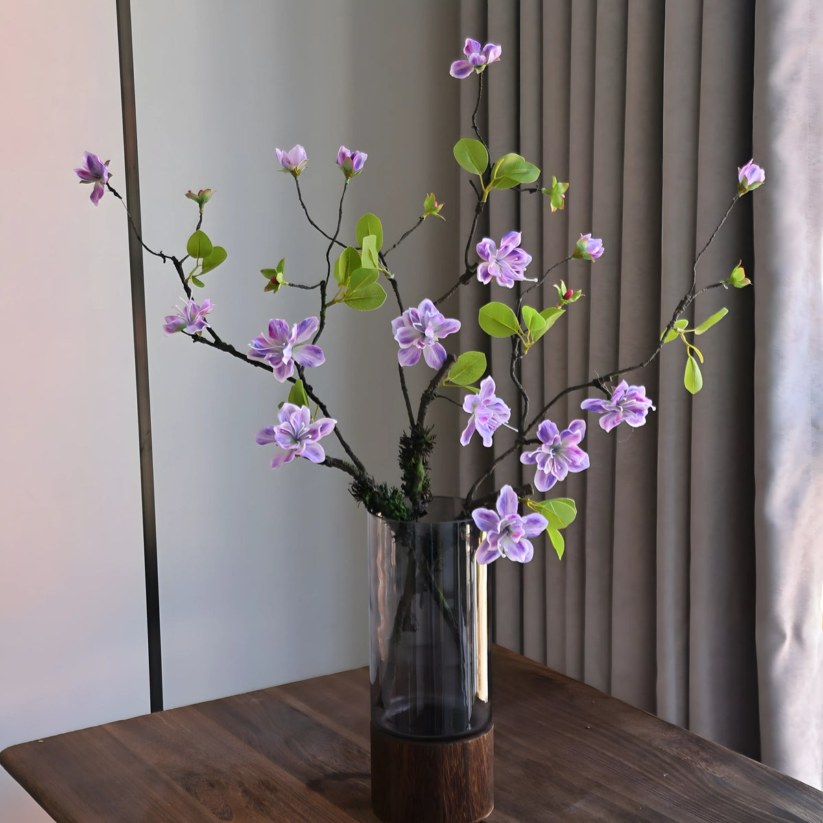 Purple Spring Branch Artificial Flower Stem – 65cm (25 Inch) with 5 Blooms