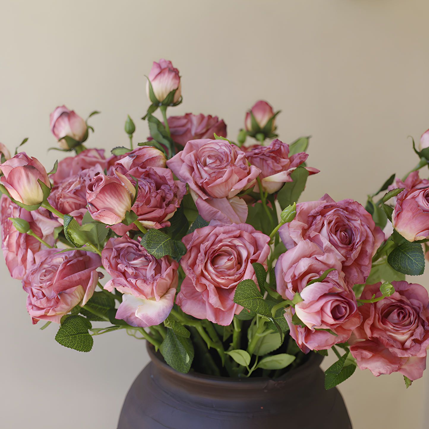 Purple European Vintage Rose Artificial Flower Stem – 21 Inch Triple Bloom