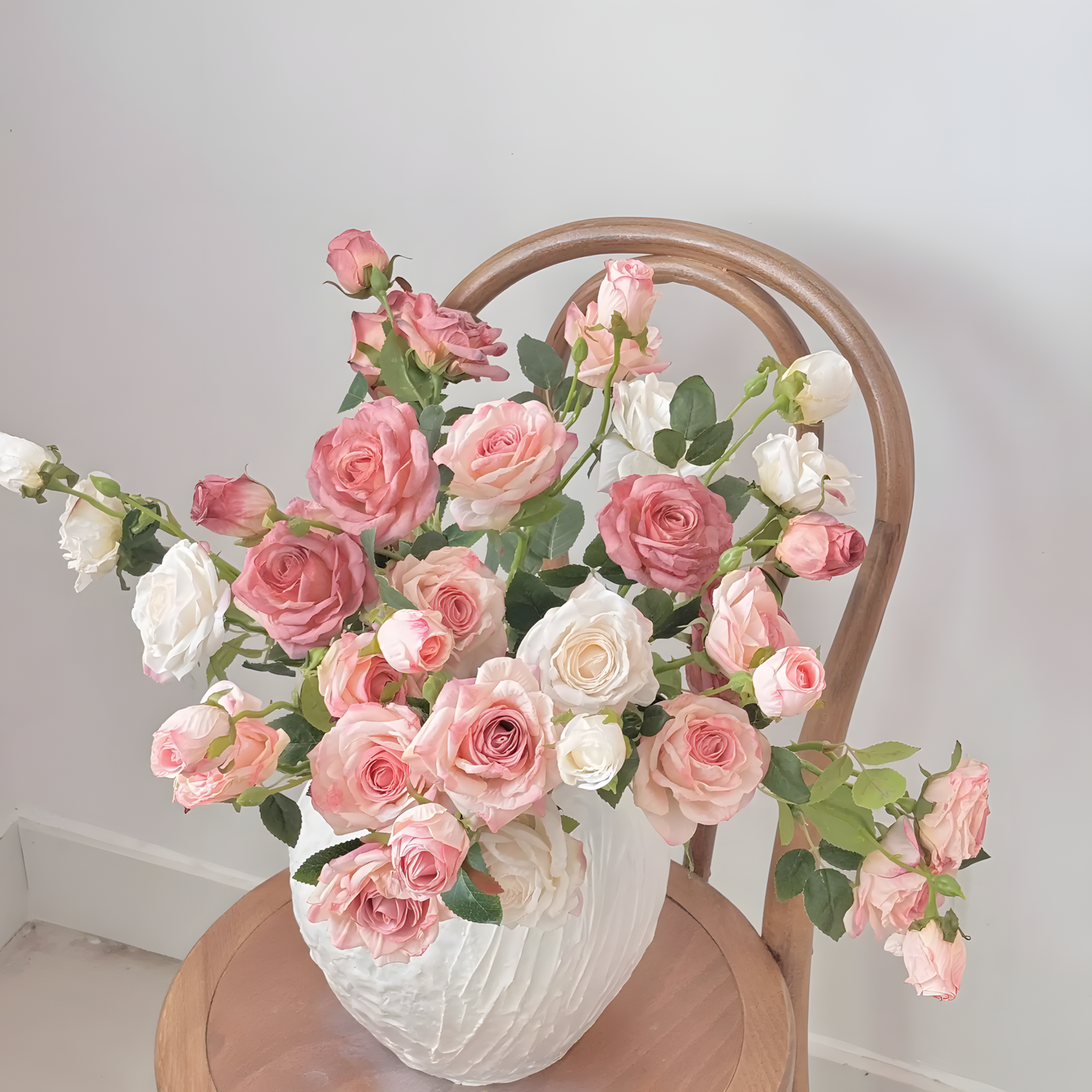 Light Pink European Vintage Rose Artificial Flower Stem – 21 Inch Triple Bloom