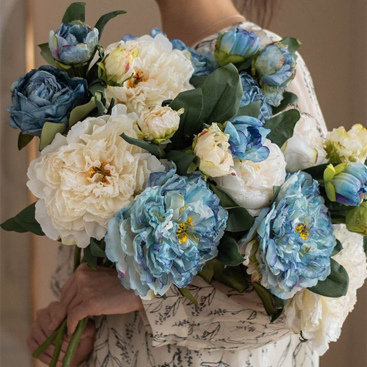 Blue Retro Peony Artificial Flower Stem – 50cm Premium Decorative Flower