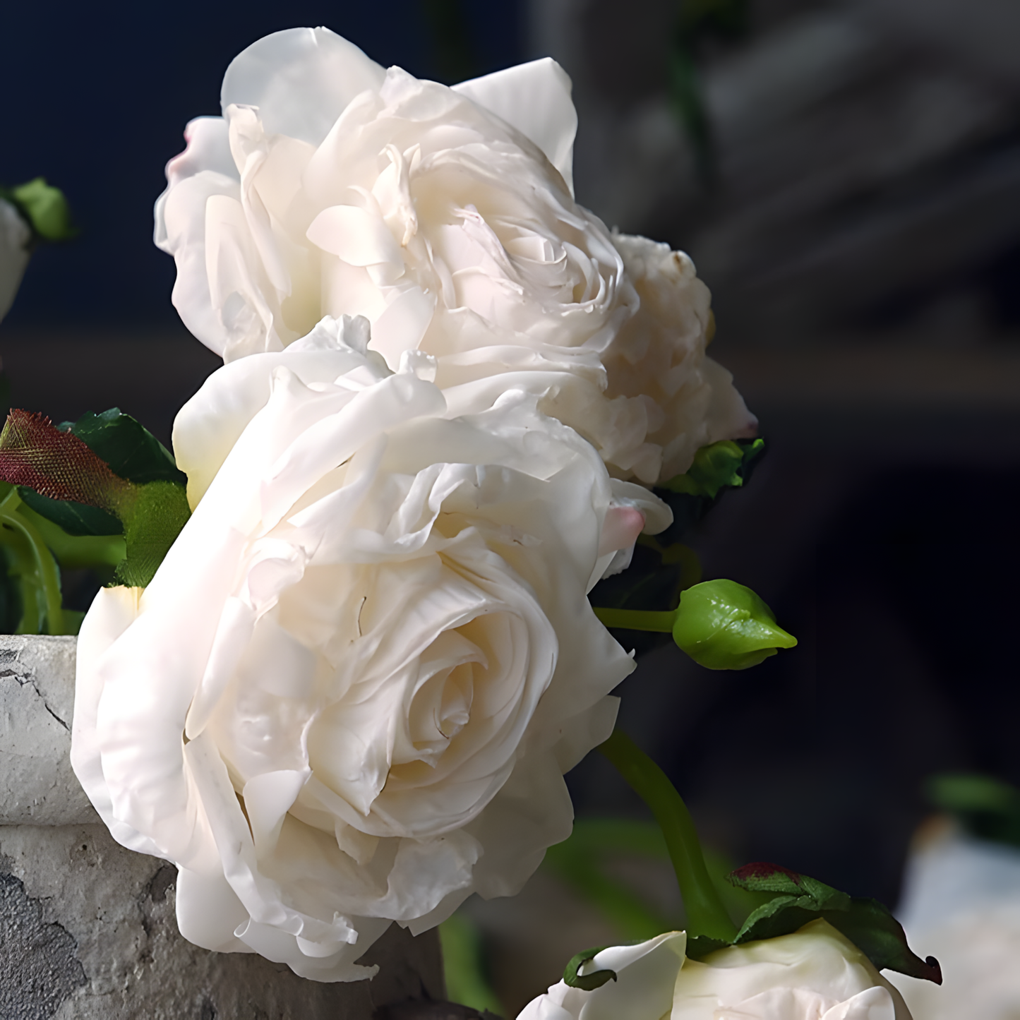 White European Vintage Rose Artificial Flower Stem – 21 Inch Triple Bloom