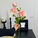 Light Pink European Vintage Rose Artificial Flower Stem – 21 Inch Triple Bloom