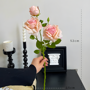 Light Pink European Vintage Rose Artificial Flower Stem – 21 Inch Triple Bloom
