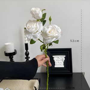 White European Vintage Rose Artificial Flower Stem – 21 Inch Triple Bloom