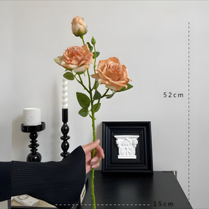 Peach European Vintage Rose Artificial Flower Stem – 21 Inch Triple Bloom