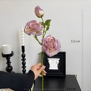 Purple European Vintage Rose Artificial Flower Stem – 21 Inch Triple Bloom