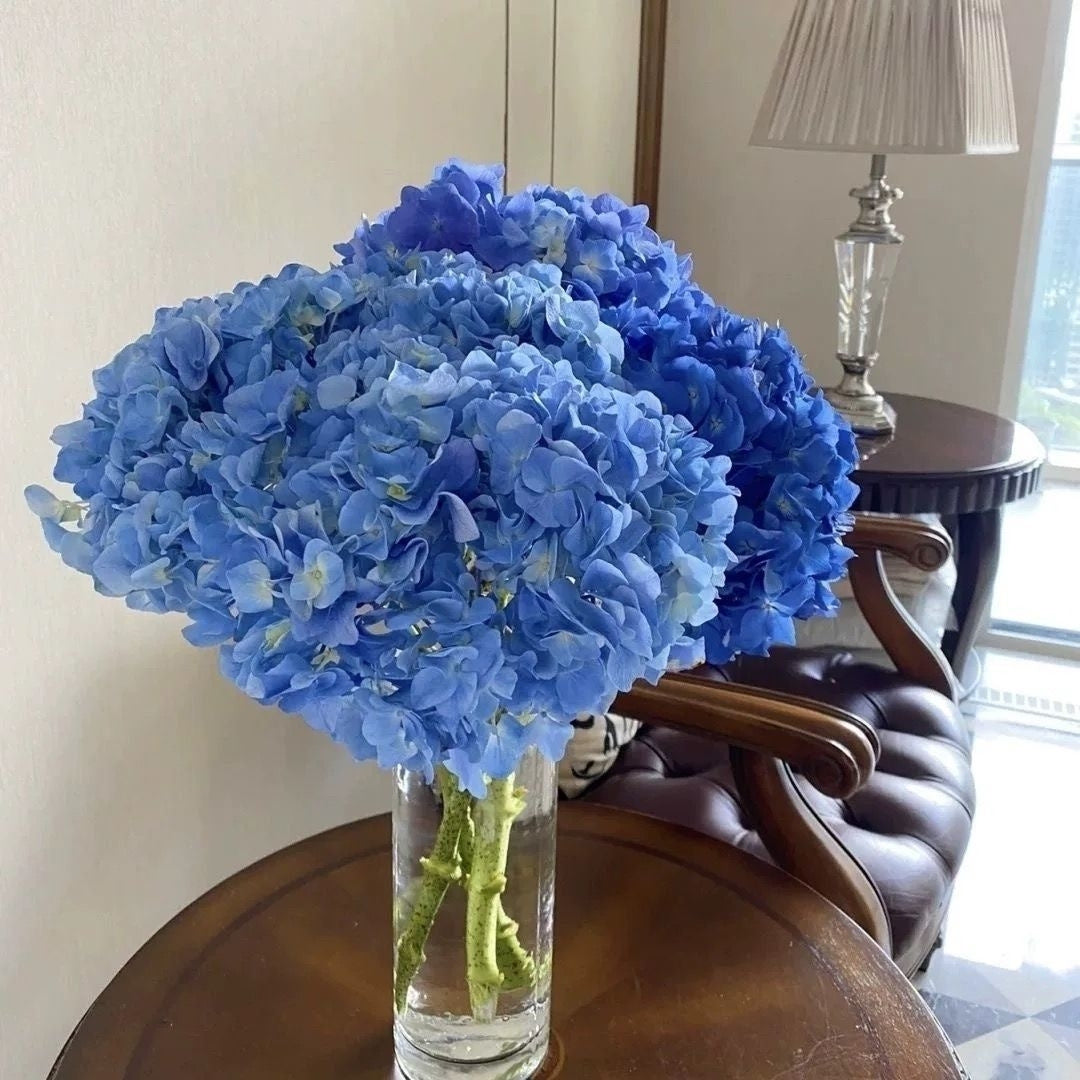 Deep Blue Premium Imported Hydrangea Artificial Flower Stem – 66cm European Grade