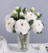 White Retro Peony Artificial Flower Stem – 50cm Realistic Bloom with Bud