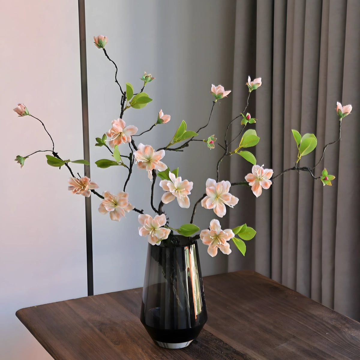 Peach Spring Branch Artificial Flower Stem – 65cm (25 Inch) with 5 Blooms