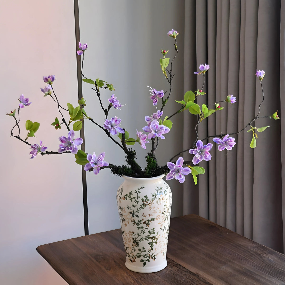 Purple Spring Branch Artificial Flower Stem – 65cm (25 Inch) with 5 Blooms