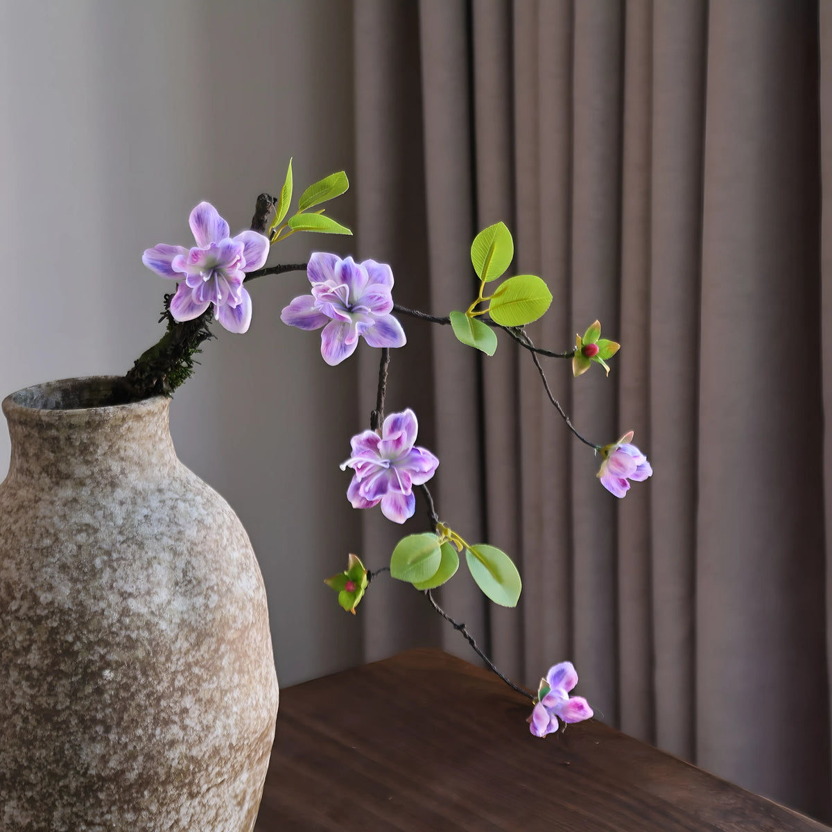 Purple Spring Branch Artificial Flower Stem – 65cm (25 Inch) with 5 Blooms