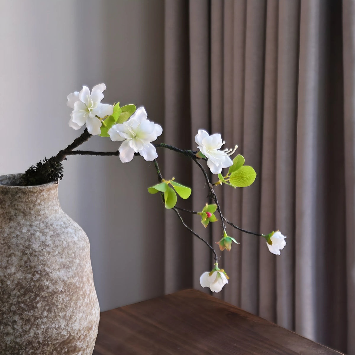 White Spring Branch Artificial Flower Stem – 65cm (25 Inch) with 5 Blooms