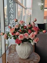 Light Pink European Vintage Rose Artificial Flower Stem – 21 Inch Triple Bloom