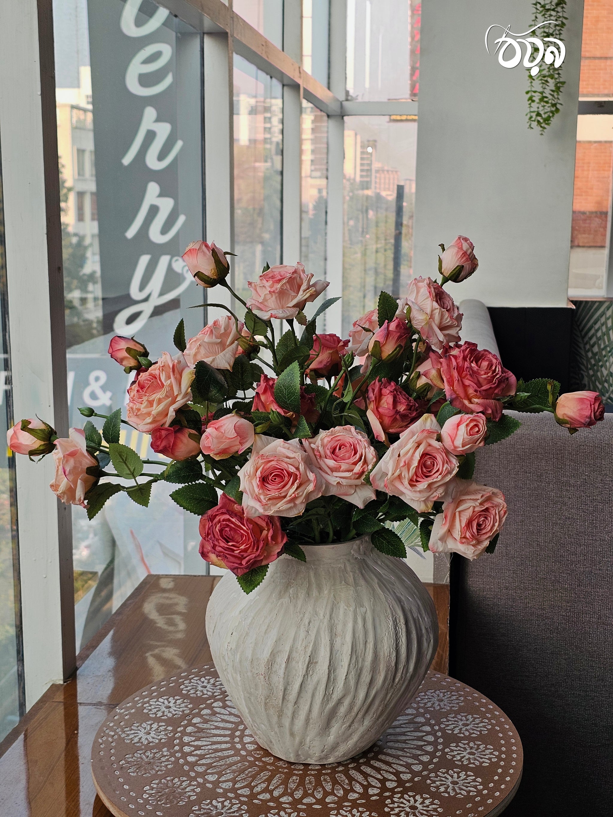 Light Pink European Vintage Rose Artificial Flower Stem – 21 Inch Triple Bloom