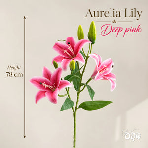 Pink Aurelia Lily Artificial Flower Stem – 78cm (30 Inch) with 3 Blooms