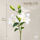 White Aurelia Lily Artificial Flower Stem – 78cm (30 Inch) with 3 Blooms