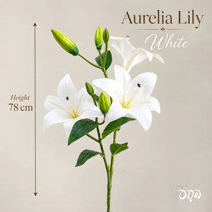 White Aurelia Lily Artificial Flower Stem – 78cm (30 Inch) with 3 Blooms