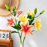 Yellow Aurelia Lily Artificial Flower Stem – 78cm (30 Inch) with 3 Blooms