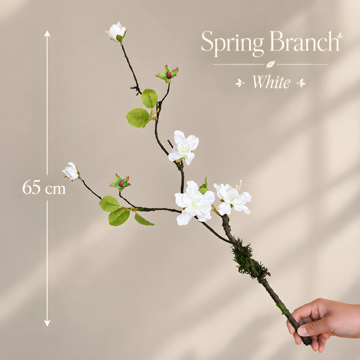 White Spring Branch Artificial Flower Stem – 65cm (25 Inch) with 5 Blooms