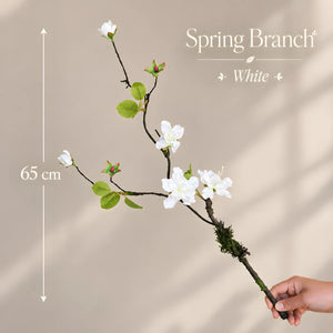 White Spring Branch Artificial Flower Stem – 65cm (25 Inch) with 5 Blooms