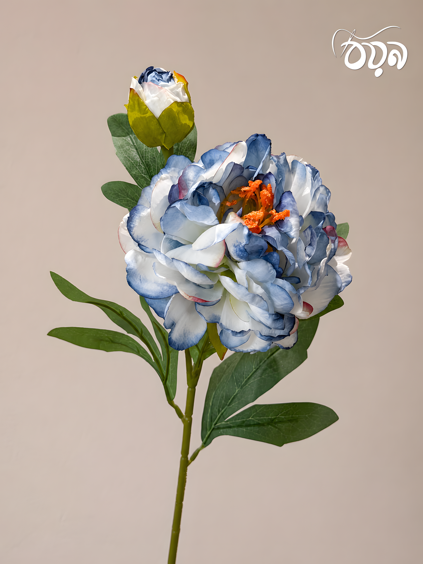 Blue Aurora Peony Artificial Flower Stem – 72cm Decorative Bloom with Bud