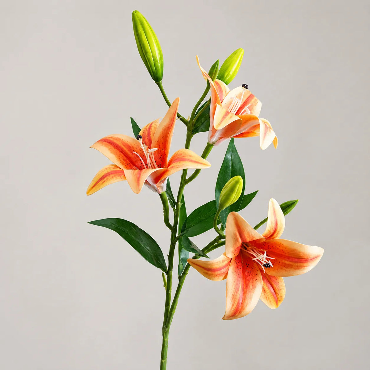 Orange Aurelia Lily Artificial Flower Stem – 78cm (30 Inch) with 3 Blooms