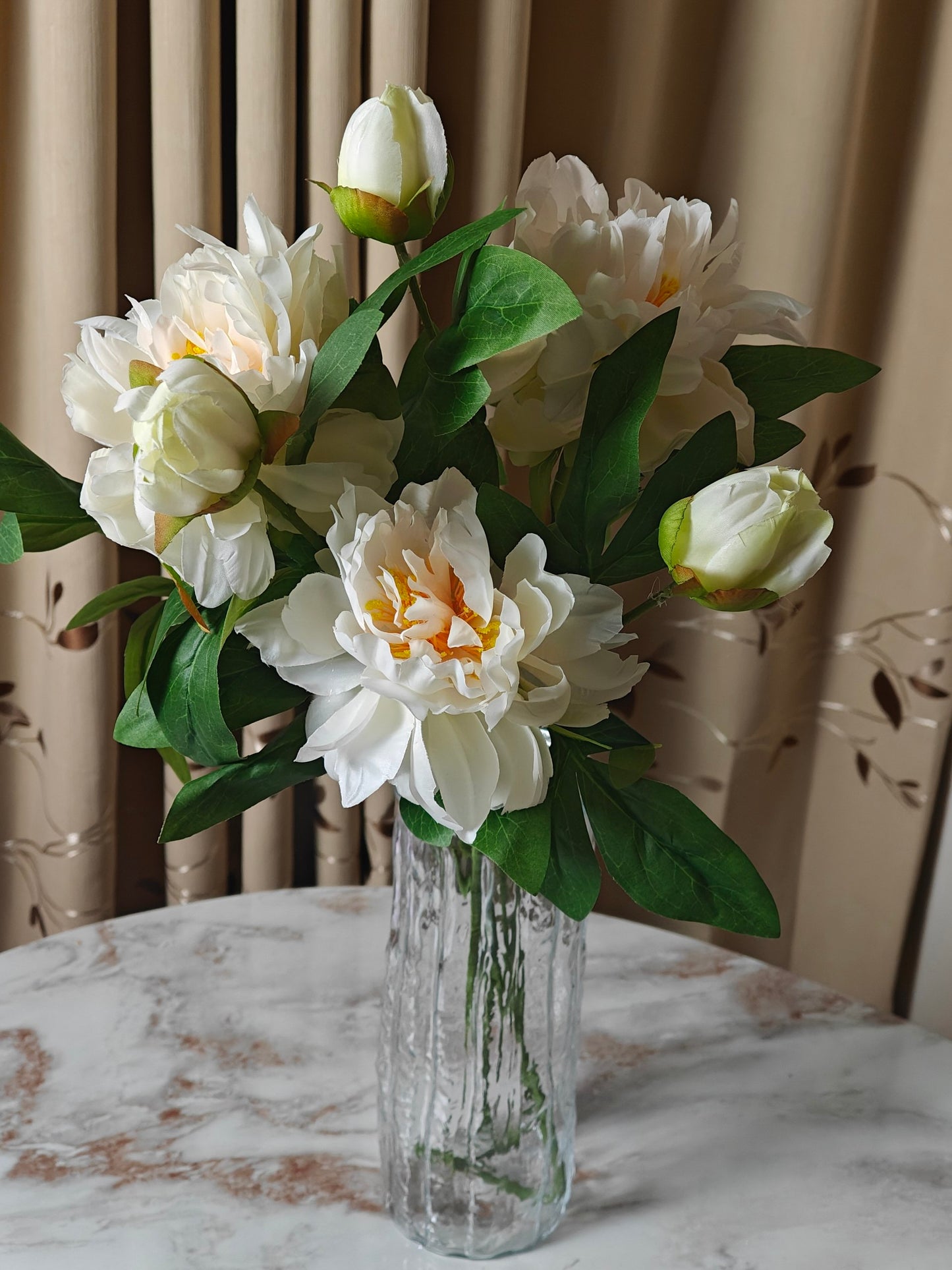 White Butterfly Peony Artificial Flower Stem – 65cm Realistic Bloom with Bud