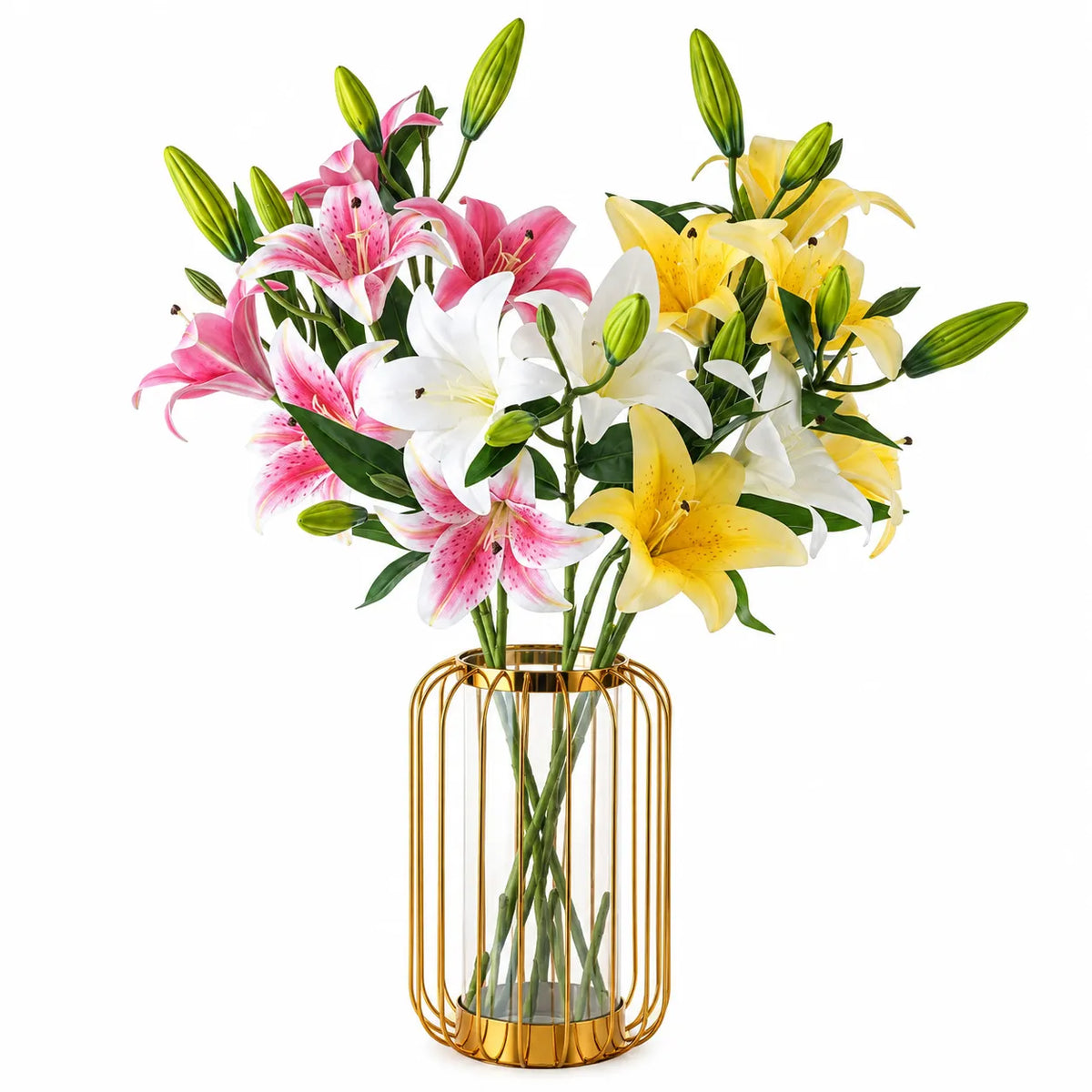 Yellow Aurelia Lily Artificial Flower Stem – 78cm (30 Inch) with 3 Blooms