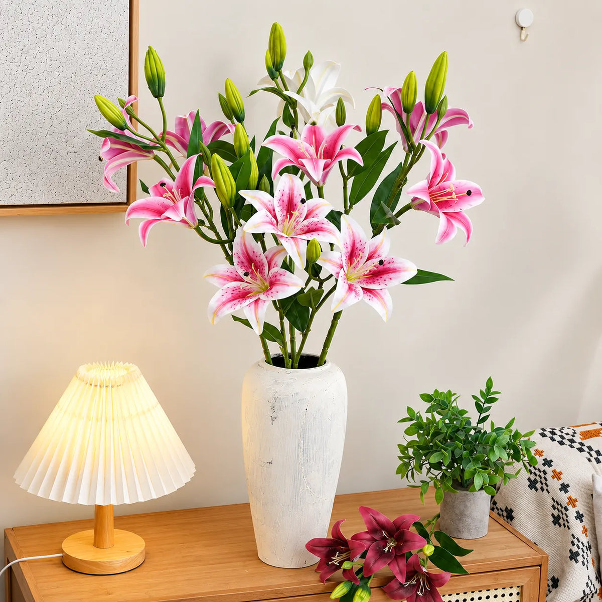 Light Pink Aurelia Lily Artificial Flower Stem – 78cm (30 Inch) with 3 Blooms