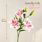 Light Pink Aurelia Lily Artificial Flower Stem – 78cm (30 Inch) with 3 Blooms