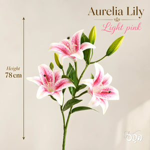 Light Pink Aurelia Lily Artificial Flower Stem – 78cm (30 Inch) with 3 Blooms
