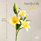 Yellow Aurelia Lily Artificial Flower Stem – 78cm (30 Inch) with 3 Blooms