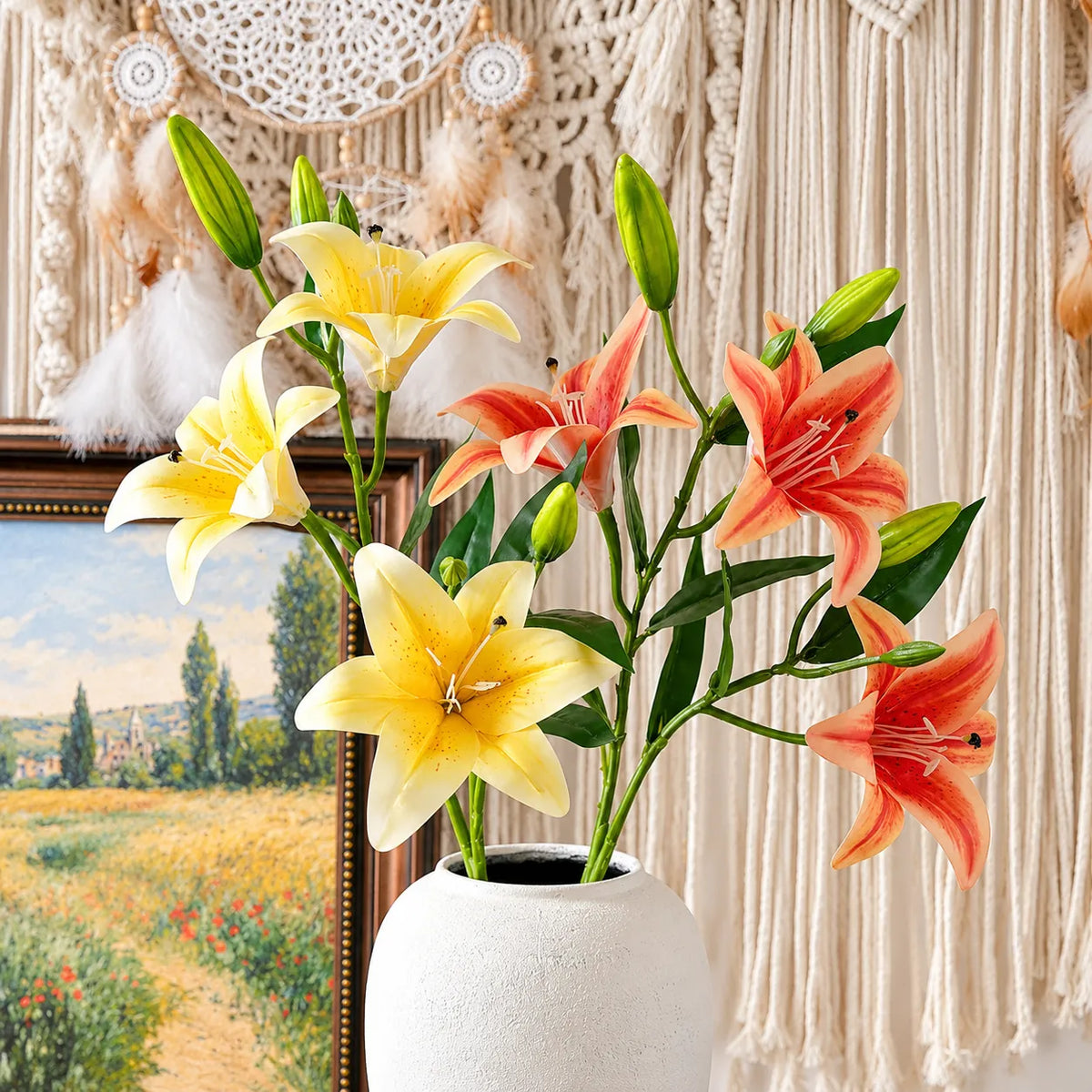 Yellow Aurelia Lily Artificial Flower Stem – 78cm (30 Inch) with 3 Blooms