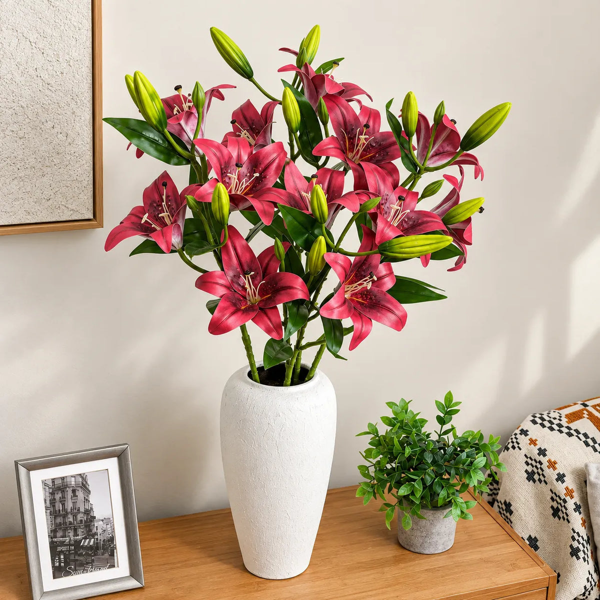 Pink Aurelia Lily Artificial Flower Stem – 78cm (30 Inch) with 3 Blooms