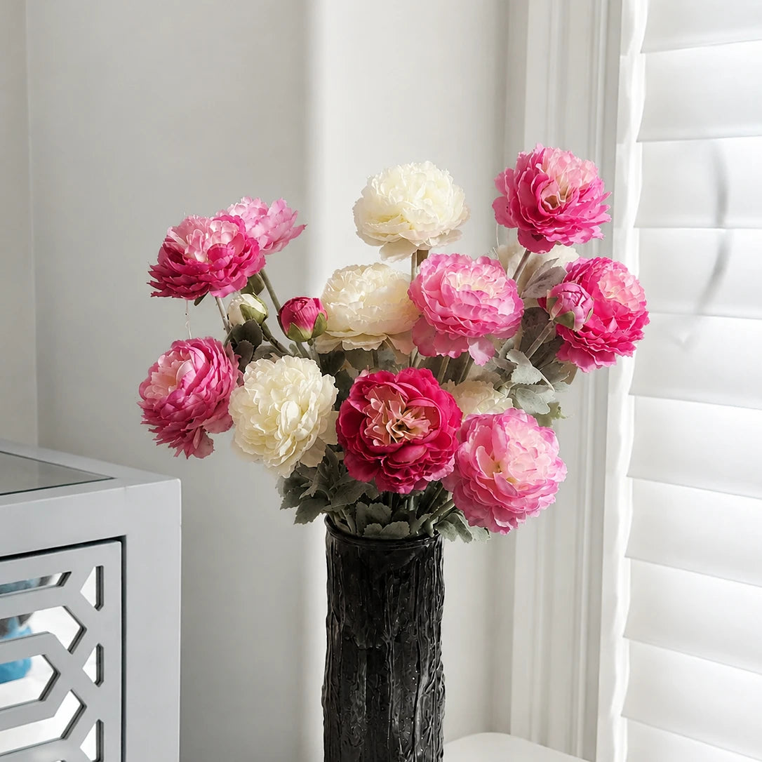 Deep Pink Nordic Rose Artificial Flower Stem – 21 Inch Triple Bloom