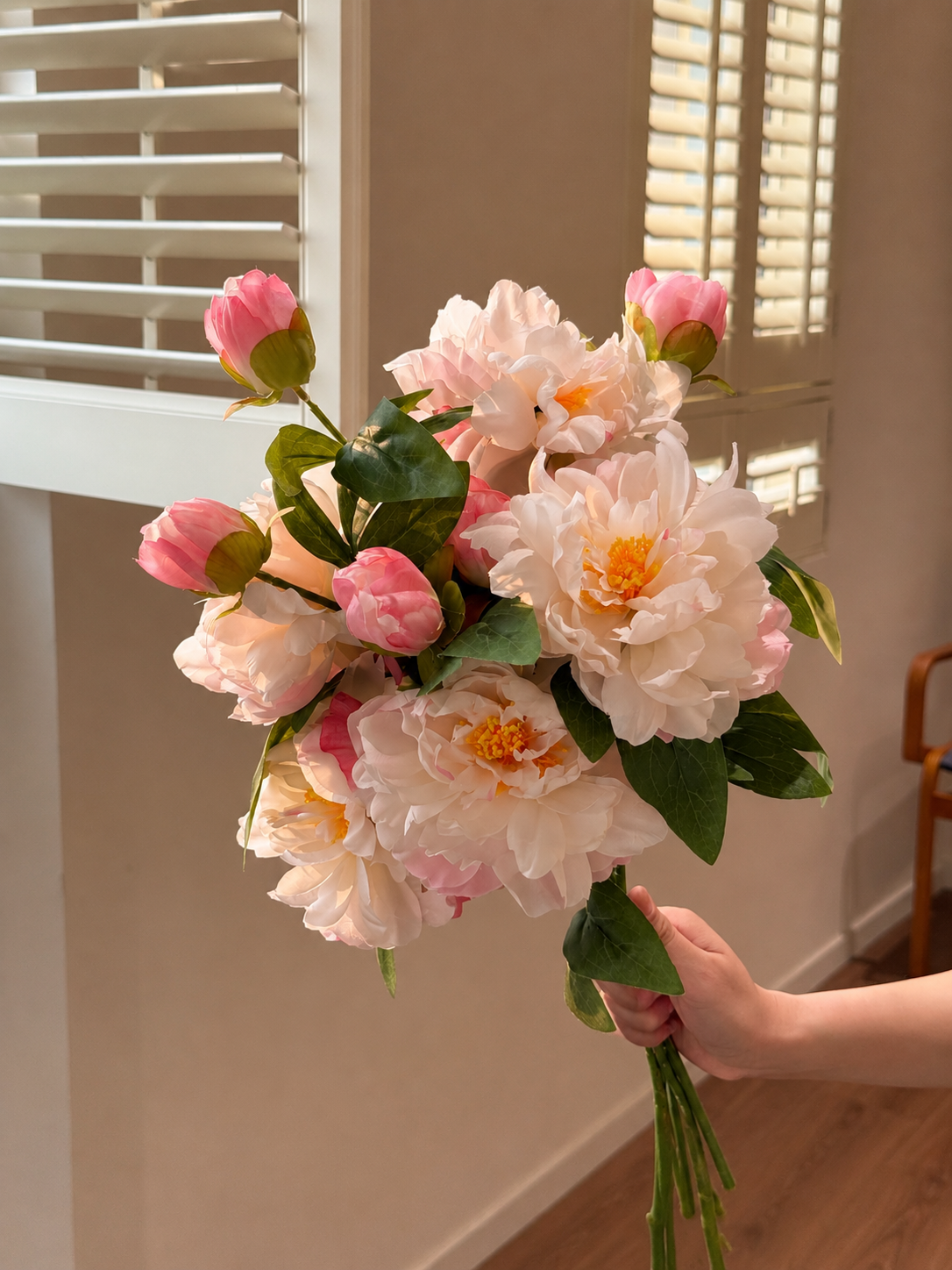 White & Pink Butterfly Peony Artificial Flower Stem – 65cm Dual-Tone Decorative Flower