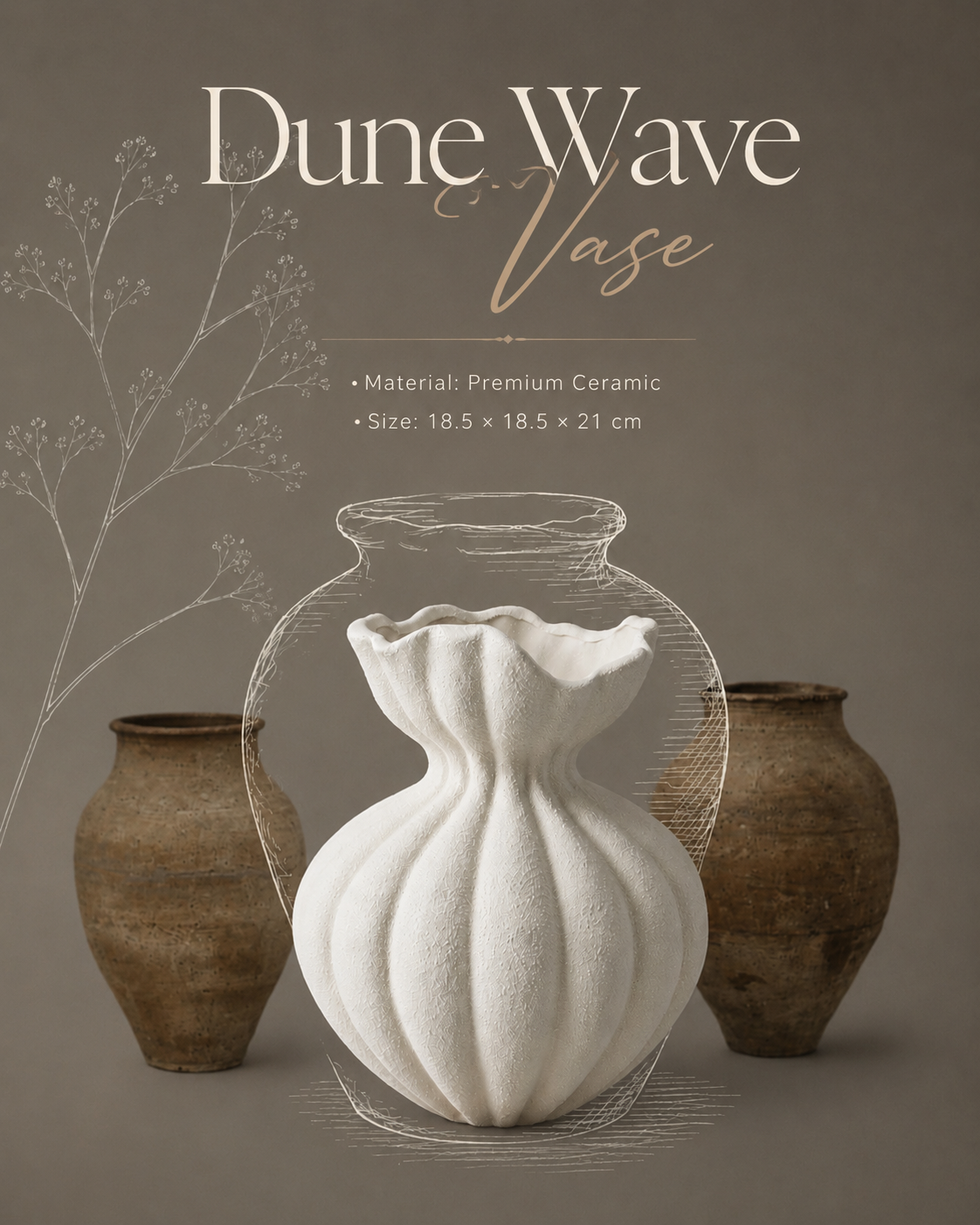Dune Wave Ceramic Vase – Japandi Minimalist Imported Decorative Vase