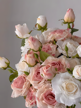 White European Vintage Rose Artificial Flower Stem – 21 Inch Triple Bloom