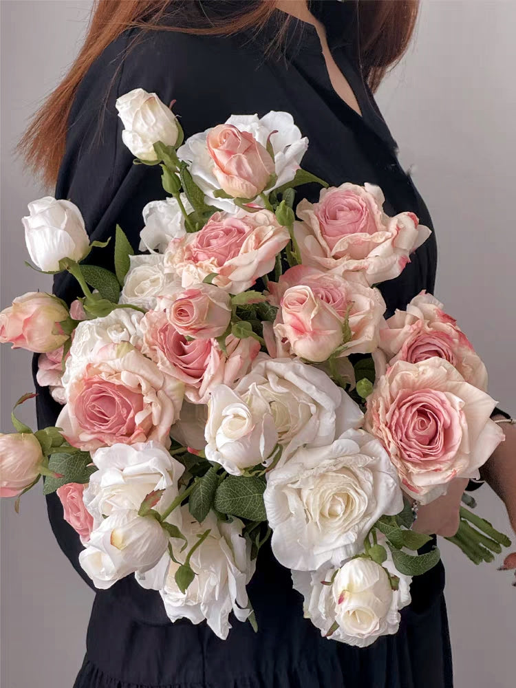 Light Pink European Vintage Rose Artificial Flower Stem – 21 Inch Triple Bloom