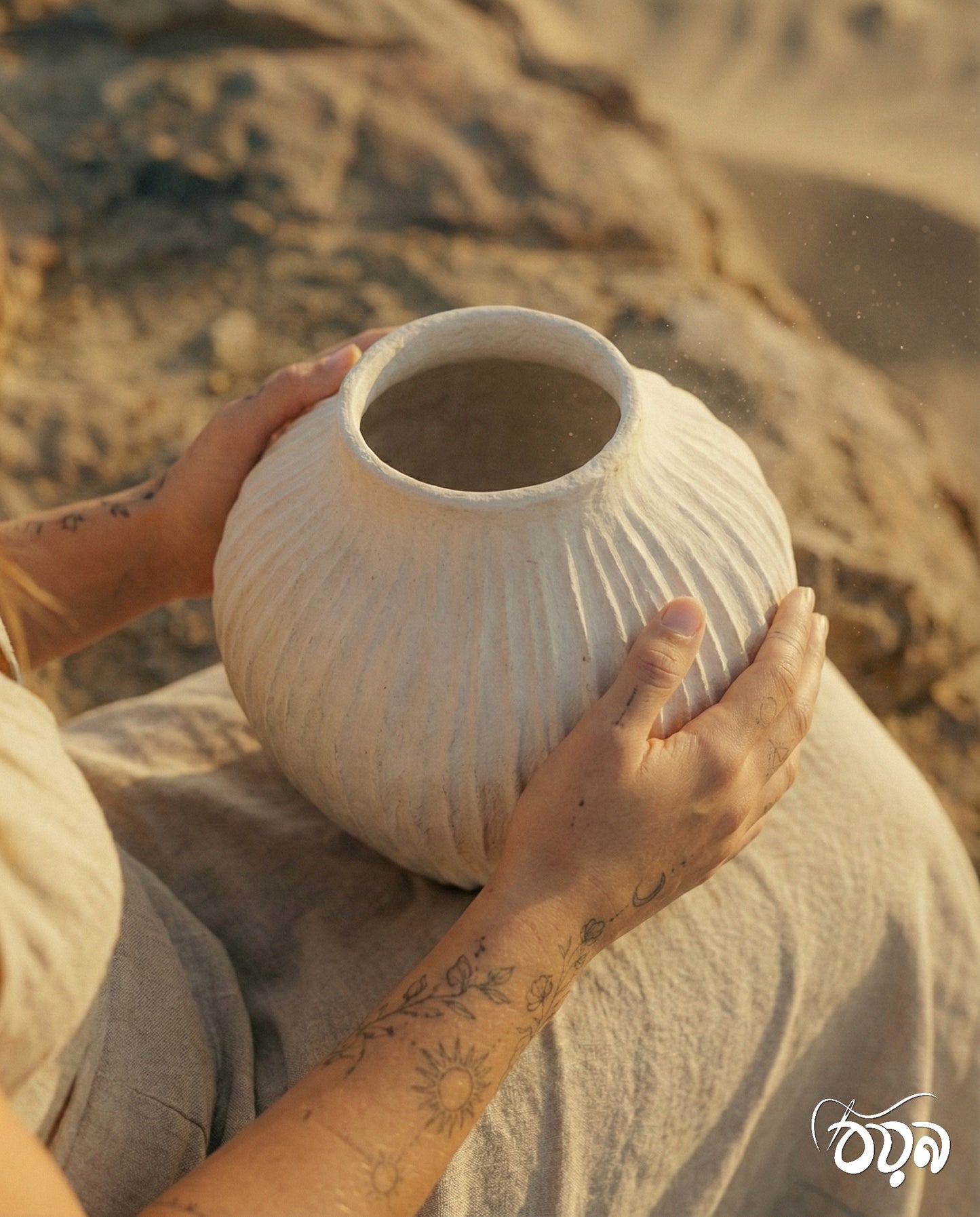The Ishura Pot – Handcrafted Stone & Fiber Planter | Fireproof & Scratchproof