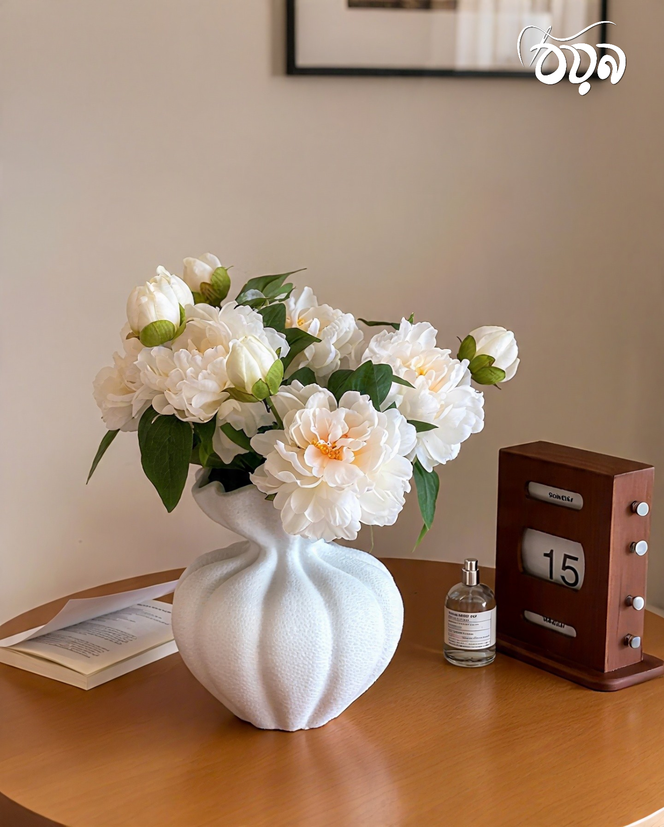 White Butterfly Peony Artificial Flower Stem – 65cm Realistic Bloom with Bud