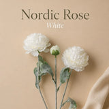 White Nordic Rose Artificial Flower Stem – 21 Inch Triple Bloom