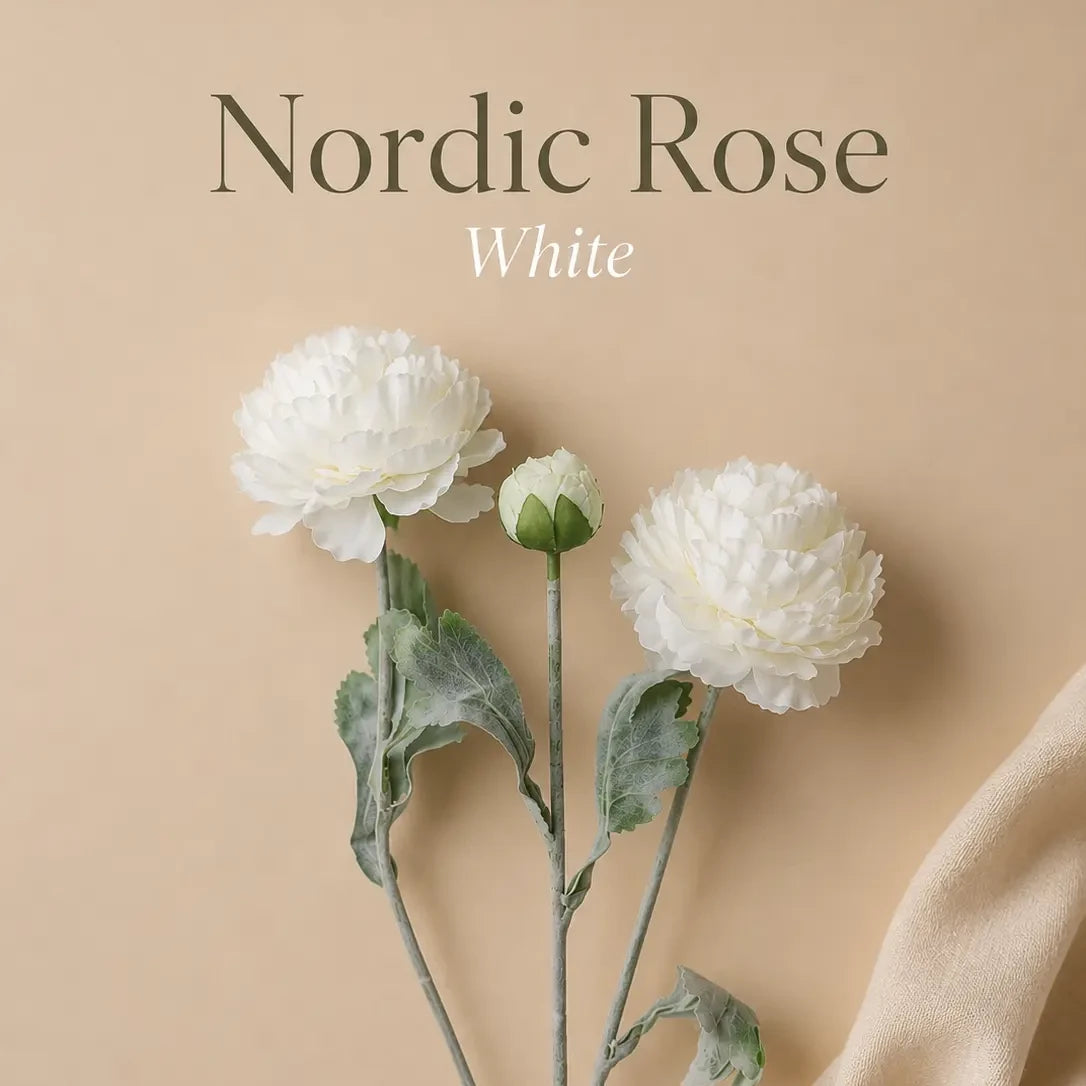 White Nordic Rose Artificial Flower Stem – 21 Inch Triple Bloom