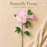 White & Pink Butterfly Peony Artificial Flower Stem – 65cm Dual-Tone Decorative Flower