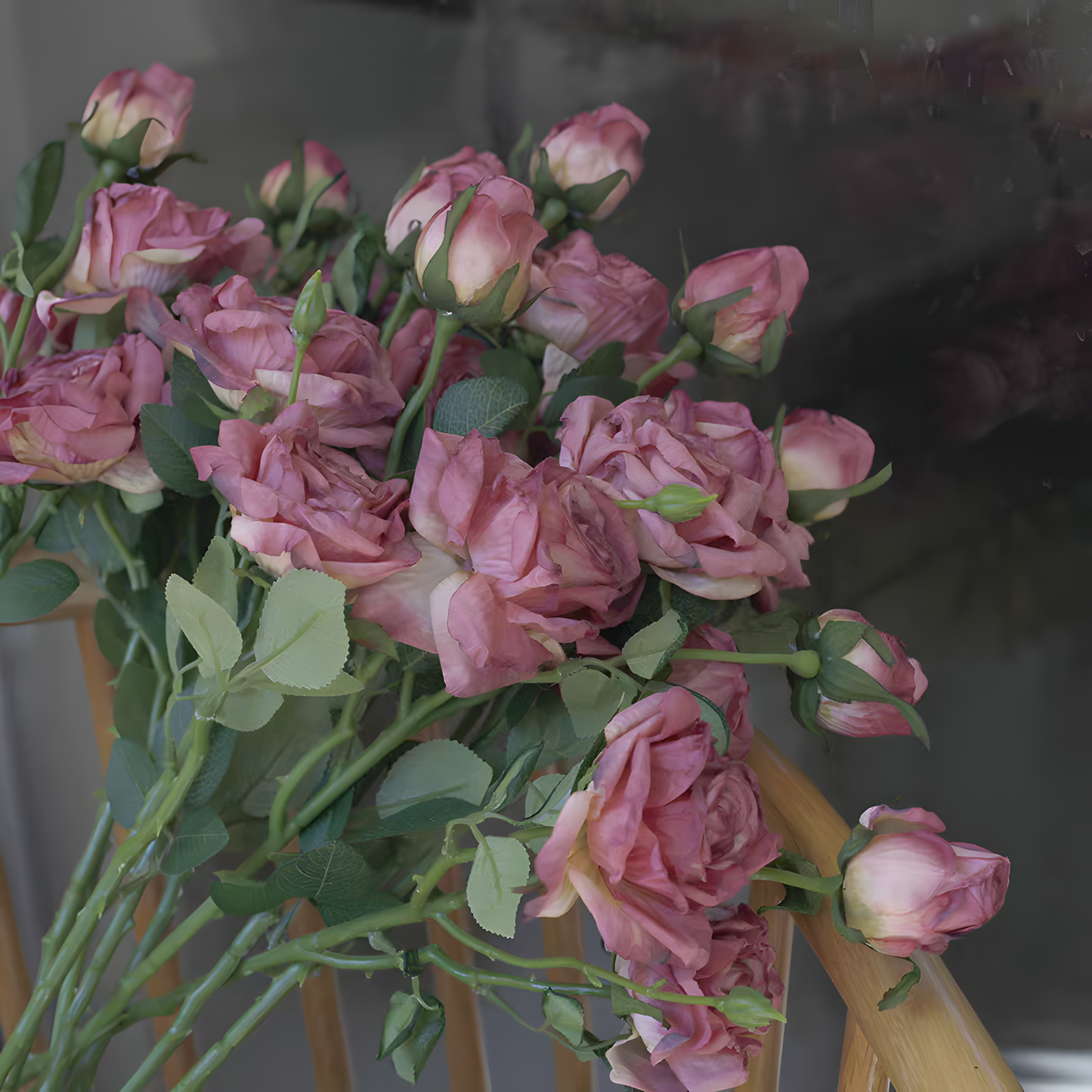 Purple European Vintage Rose Artificial Flower Stem – 21 Inch Triple Bloom