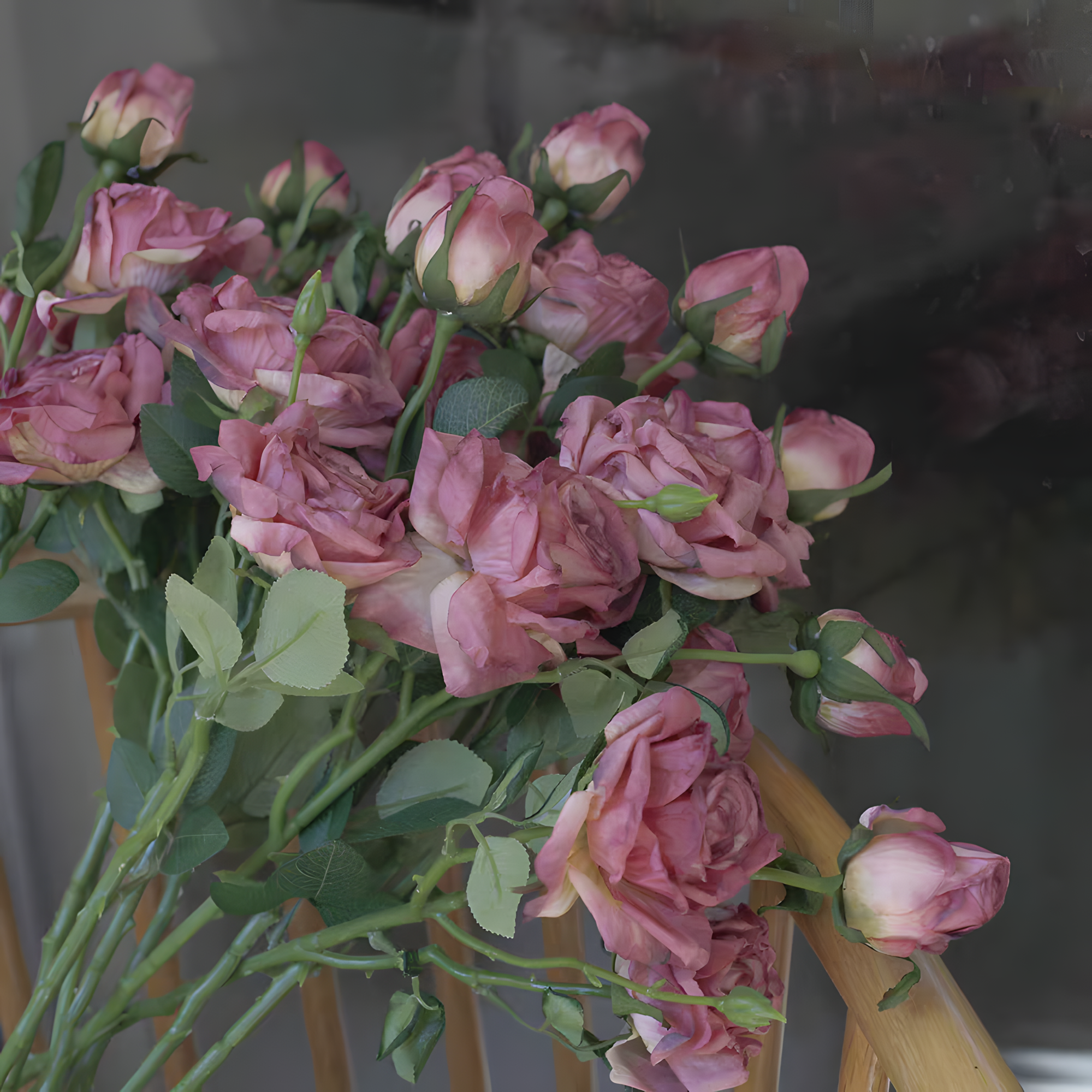 Purple European Vintage Rose Artificial Flower Stem – 21 Inch Triple Bloom