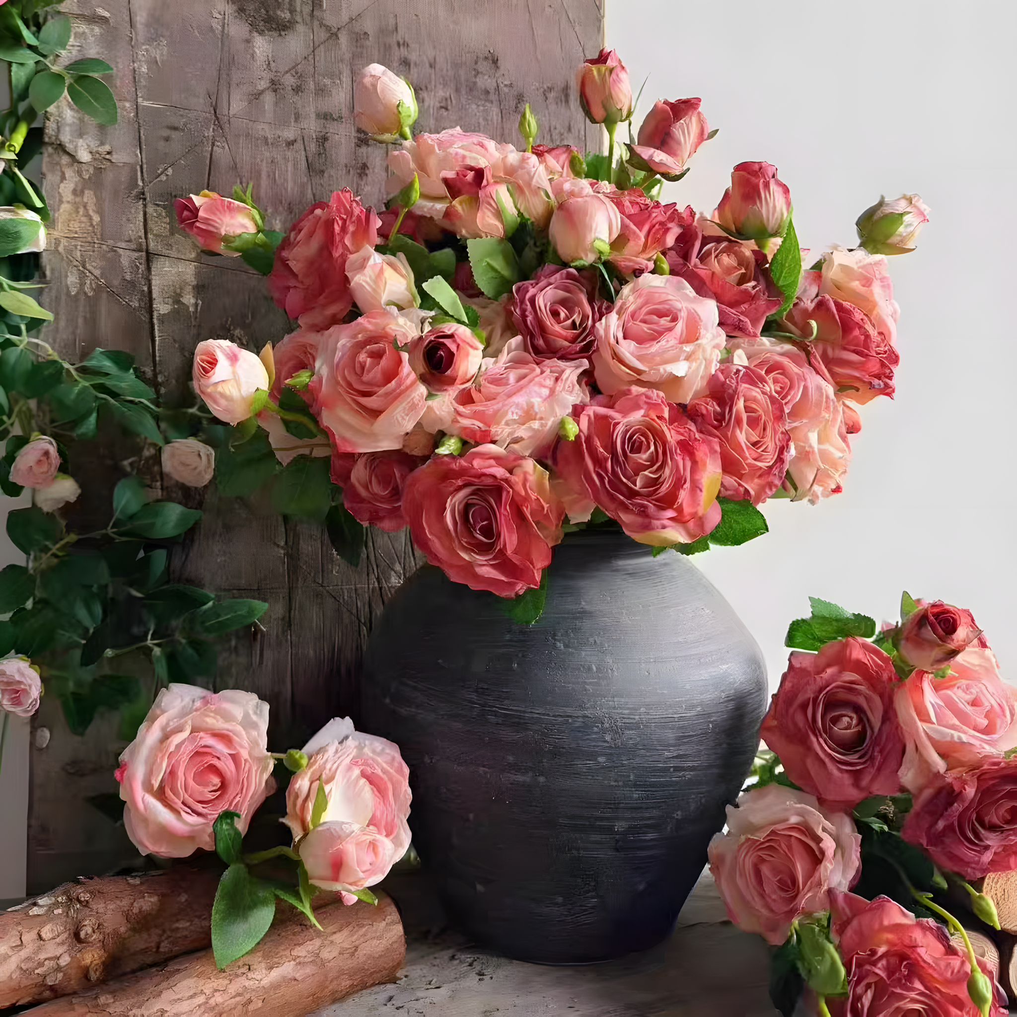 Light Pink European Vintage Rose Artificial Flower Stem – 21 Inch Triple Bloom