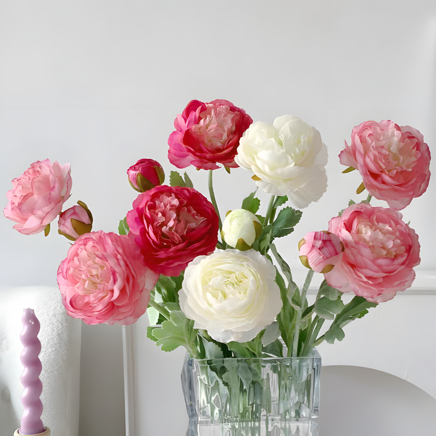 White Nordic Rose Artificial Flower Stem – 21 Inch Triple Bloom