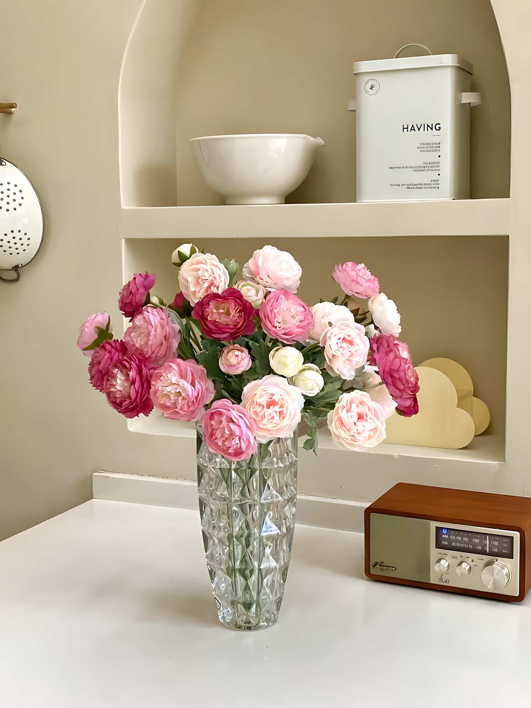White Nordic Rose Artificial Flower Stem – 21 Inch Triple Bloom